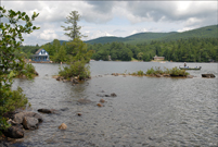 Newfound Lake, NH - Shoreline and Fisherman - Summer